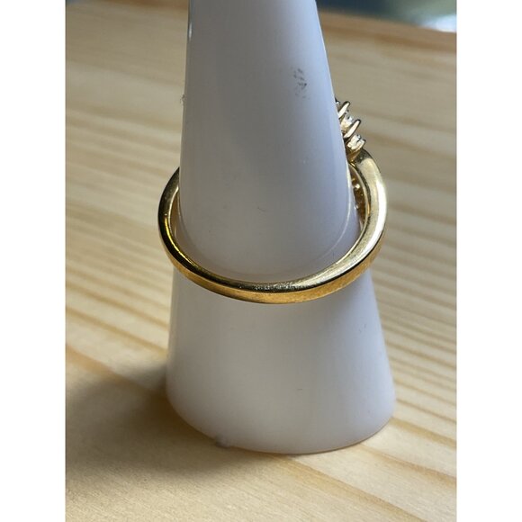 Gold Tone Aquamarine Diamond Marquis Ring - Picture 3 of 4